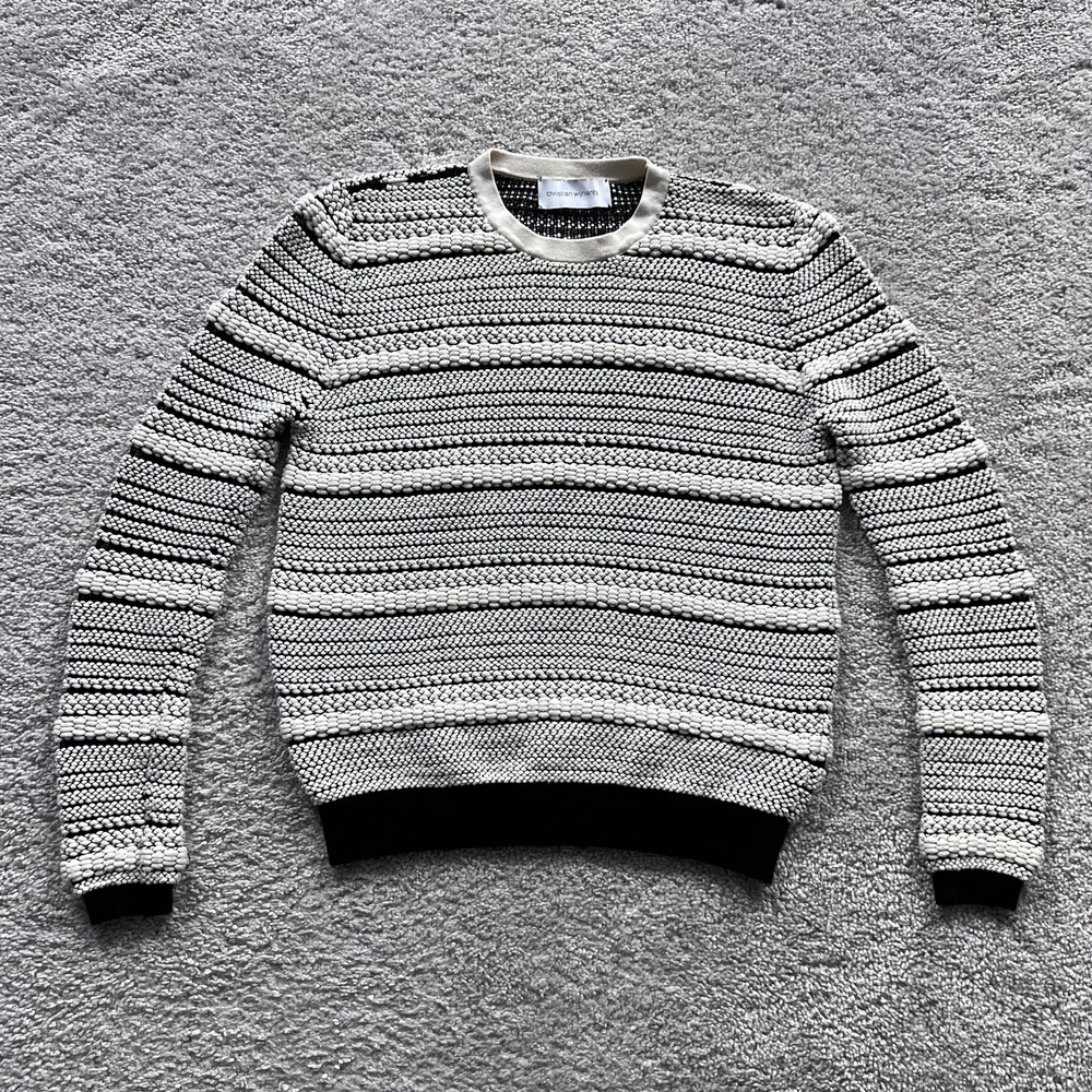 Christian Wijnants Textured Stripe Chunky Knit Sweater Womens S White Black
